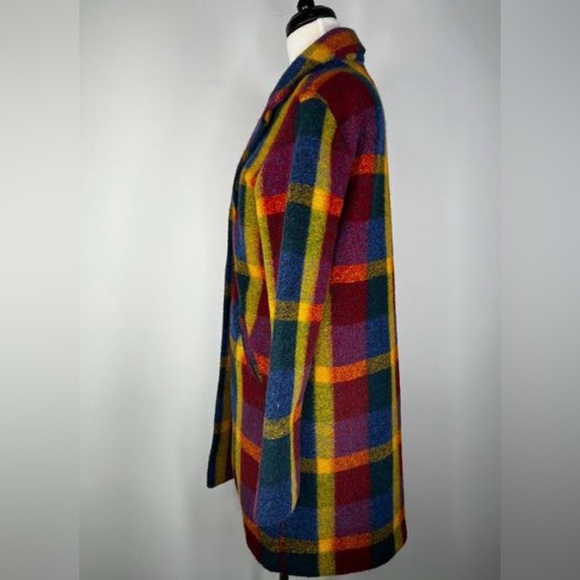 Rachel Zoe oversized bohemian retro colorful glam long wool blend plaid coat XS - Picture 3 of 6